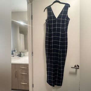 Express Navy and White Grid Jumpsuit